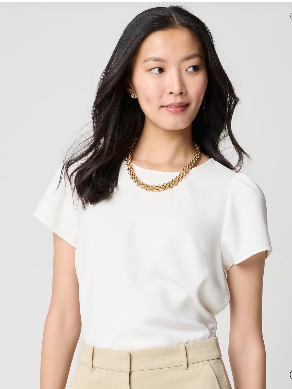 J. Crew White Short Sleeve Crepe Crewneck Top size S